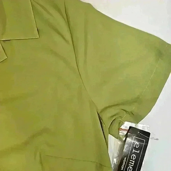 Elementz Womens top sz 1X color green shortsleeve blouse button front ca… - Picture 7 of 15